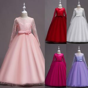 Long Sleeves Designer Kids' Dresses Lace Flower Girl Dress Jewel Floor Length Little Girl Pageant Ball Gown Formal Occasion Wear