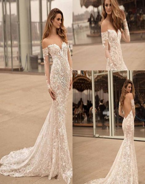 Vestidos de boda de mangas largas fuera del hombro Berta BRIDAL Sweetheart Escote Elegante Sexy Open Back Back LCE Boda Gow5655187