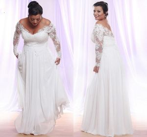 Manches longues plus robes de mariée de taille avec des robes de mariée de country de plage de plage de plage en profondeur sur les robes de mariée épaule Vestido7534644