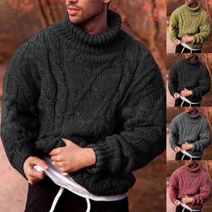 Manches longues épaissi hommes pull gros fil de laine col roulé torsion côtelé pull tricoté pour automne hiver L220730