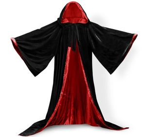 Lange mouwen fluwelen mantel mantel volwassen kind zwart fluwelen capuchon vampier cape Halloween Party plus maat 6xl cosplay8651757