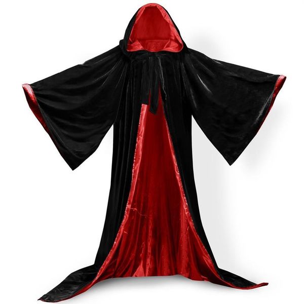 Mangas largas Capa con capucha con capucha para adultos Velvet Black Velvet Cape Halloween Party Plus Tamaño 6xl Cosplay233p