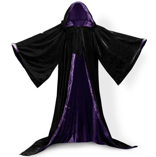 Manches longues velours à capuche manteau adulte REEMONDE adulte sorcière longue hiver rouge noir velours manteaux Cosplay Costumes pour femmes7911914