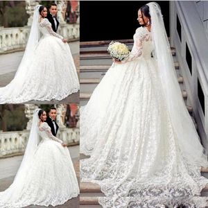 Manches longues robes de mariée robes de bal de mariée dentelle Appliques princesse robes de mariée grande taille 6 8 10 12 14 16 18 20 22