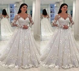 Manches longues robes de mariée pas cher femme robe col en V dentelle Applique une ligne mariée robe de bal taille 2 4 6 8 105261422