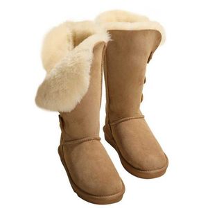 Bottes de neige longues d'hiver, nouvelles chaussures hautes marron à tête ronde en velours épais en peluche et coton 092823