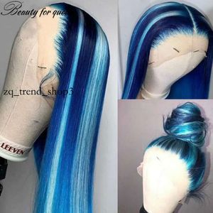 Long Blue Blue Lace Front Human Hair Wigs for Women HD HD Cordera Transparente Transparente Pelera frontal Pelera de encaje sintético PREPLUDED 23