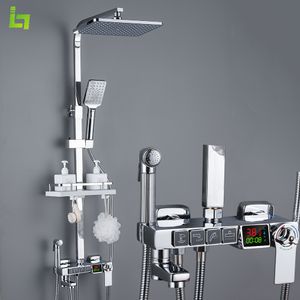 Affichage long affichage du robinet de douche thermostatique Ensemble de baignoire pluviométrique Tap de baignoire avec étagère de salle de bain Le flux d'eau produit de l'électricité