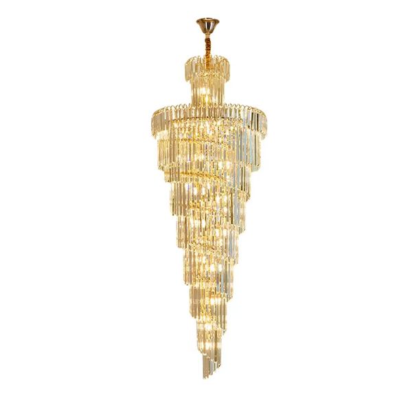 Long escalier lustre en cristal moderne Loft cristaux lampe Lage lustre Simple luxe Villa salon grands lustres