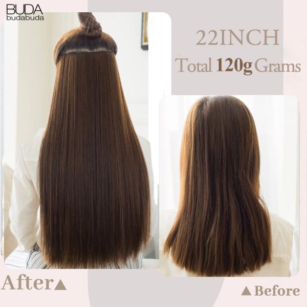 Long droit 5 clip dans les extensions de cheveux fibre synthétique faux cheveux 22 pouces de cheveux rouge noir blonde coiffure naturelle pour les femmes
