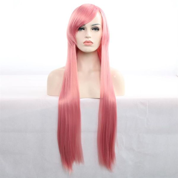 Longue Ligne Droite Cosplay Perruque Noir Violet Noir Rouge Rose Bleu Brun Foncé 80 Cm Cheveux Synthétiques Wigs295B