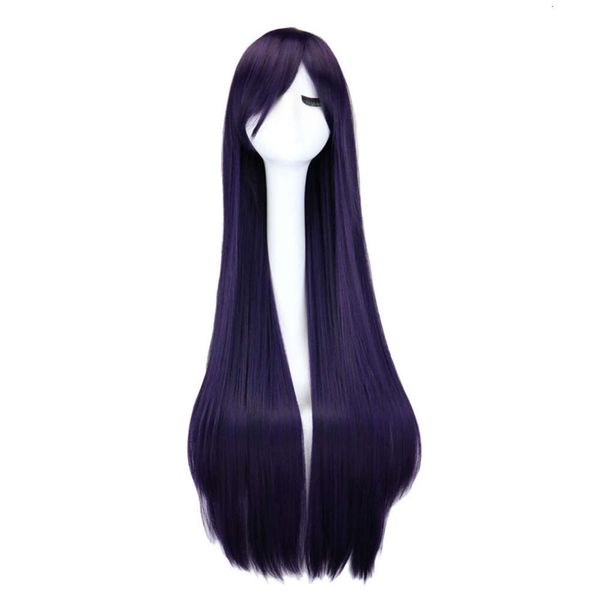 Perruque de Cosplay synthétique longue et lisse, 100 Cm, violet, noir, rouge, rose, bleu, marron foncé