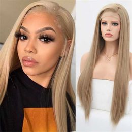 Lange Rechte Lace Pruiken Voor Zwarte Vrouwen Ash Blonde Cosplay Pruik Synthetisch Haar Pruiken Kant Pruik Gratis Deel Kant Frontale haar 230524