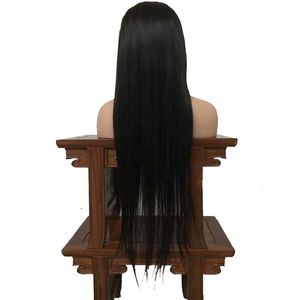 Lange gerade natürliche schwarze Farbe menschliches Haar leimlose Spitzeperücke vorne mit voller Spitze für Afroamerikanerfrau 12-26 Zoll hitzebeständig