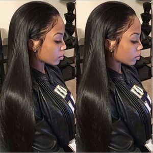 Lang recht natuurlijk uitziend haar Glueless Lace Front WI Volledig haar kanten pruik voor Afro-Amerikanen Woman14-26inch hittebestendig