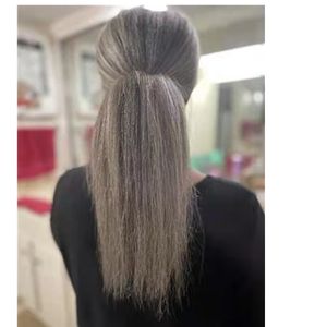 Lange rechte paardenstaart extensie zout n peper grijs haar stuk wrap rond grijze haren extensions clip in paardenstaarten haarstuk voor vrouwen 120 g 140g