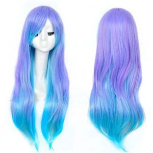 Perruque synthétique longue droite bleu violet Ombre cheveux Cosplay perruques fête d'Halloween