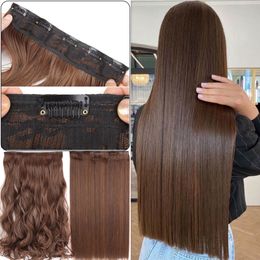 Longue ligne droite ondulée 5 Clips Extensions de cheveux pince synthétique sur les Extensions de cheveux haute tempreture faux cheveux postiche pour les femmes