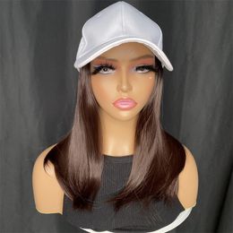 Perruque longue droite cheveux synthétiques postiche avec casquette de baseball Cornrow perruque pour les filles