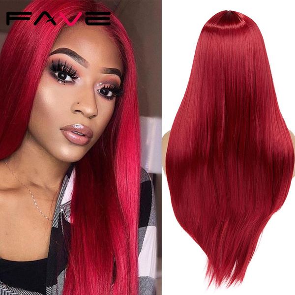 Perruques longues droites synthétiques rouge foncé orange argent gris noir vert couleur blonde pour les femmes perruque cospaly partie centrale hairfactory direct