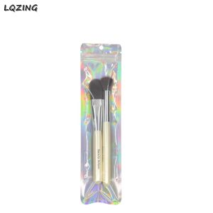 Sac en plastique de style long un côté transparent transparent Holographic Ziplock Emballage de vente au détail Laser Silver Cosmetic Tools Sac à fermeture éclair avec crochet