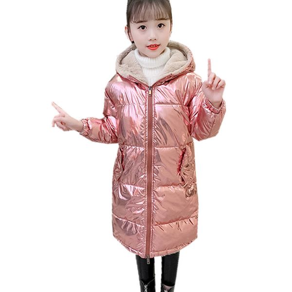 Long style hiver chaud veste de fourrure de lapin pour enfants pour les filles argent rose couleur enfants chaud manteau à capuche survêtement âge 4 à 13 ans LJ201126