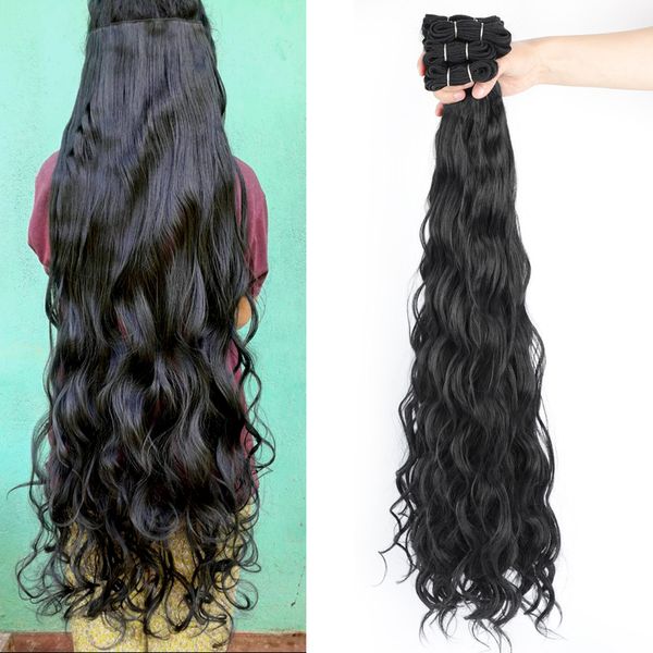 Paquetes de cabello rizado sintético largo Extensiones de cabello sintético de color natural para mujeres Tramas de cabello sintético de 30 pulgadas Rizos africanos 220216