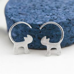 Lange Staart Kat Oorknopjes voor Vrouwen Mode Dier Sieraden 925 Sterling Zilver Leuk Cadeau Eenvoudige Cartoon Katten Studs224E