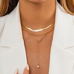 Cadena de borla larga con colgante de perlas para mujer, collares de cadena corta de serpiente a la moda en el cuello, regalo para niñas, joyería 2022