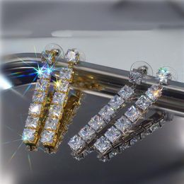 Lange Kwastje Dangle Oorbellen Europese Beroemdheden Nachtclub Shining Prinses Vierkant Sparkling CZ Party Wedding voor Vrouwen Verklaring Sieraden E008