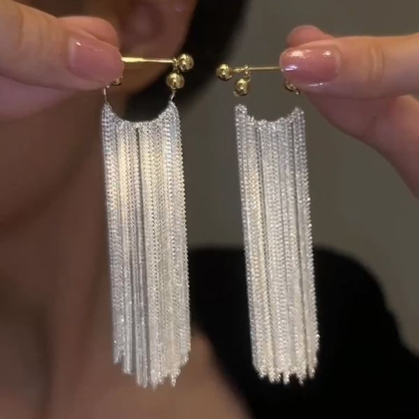 Boucles d'oreilles longues à pampilles pour mariée, nouvelle tendance de la mode, bijoux féminins en argent, accessoires de fête de mariage