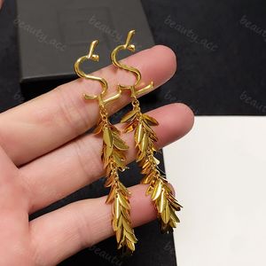 Long Gland Feuille Boucles D'oreilles Designer Pour Les Femmes De Luxe Desigenrs Jewlery Or Dangle Boucles D'oreilles Charme De Mariage Fiançailles Boucles D'oreilles Y beauté