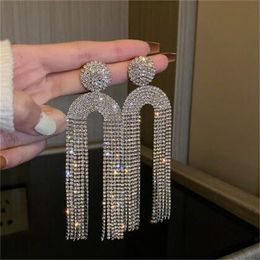 Lange Tassel Rhinestone Drop -oorbellen voor vrouwen Geometrische U vorm Crystal Dange oorbellen Statement Sieraden Geschenken