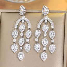 Long Tassel Shining Drop Designer Boucles d'oreilles pour femme Blanc AAA Cubic Zirconia Copper 925 Sterling Silver Neddle Wedding Engagement Diamond Boucles d'oreilles Bijoux Cadeau