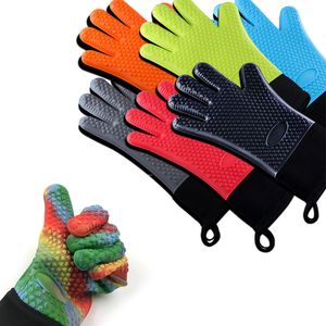 Les gants de four à silicone long épais chauffer les gants de doigt isolés non glissant les mitons micro-ondes mittes de poulain