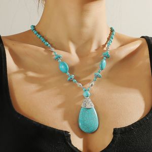 Lange turquoise hanger ketting Boheemse etnische trui ketting natuurlijke turquoise kralen ketting high-end sieraden geschenk