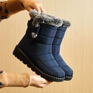 Lang waterdicht voor faux winterbont 606 vrouwen pluche sneeuwvrouwplatform enkel laarzen warme katoenen paren schoenen 230923 604 platm