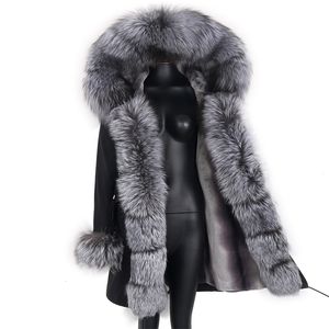 Parka larga impermeable chaqueta de invierno mujeres abrigo de piel real natural mapache piel streetwear ropa exterior desmontable 211129
