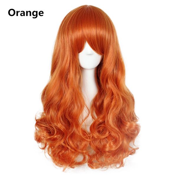 Longue vague Cosplay perruque noir violet rose ruban gris blond blanc Orange marron 23 couleurs perruques de cheveux synthétiques