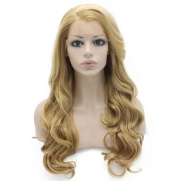 Perruque de Cheveux Synthétiques Longue Ondulée Blonde Cendré Attachée à la Main avec Lace Front