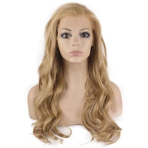 Perruque de Cheveux Synthétiques Longue Ondulée Blonde Cendrée Lace Front Résistante à la Chaleur