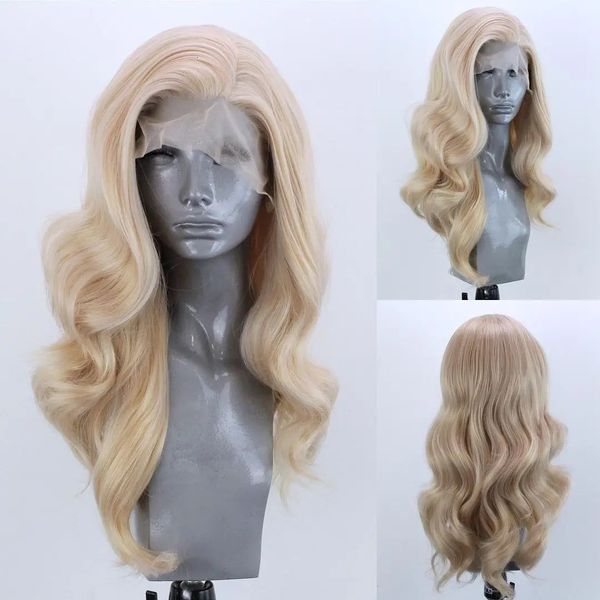 Longue perruque avant en dentelle synthétique blonde ondulée pour les femmes Gloden Blonde Drag Queen Wig 240423