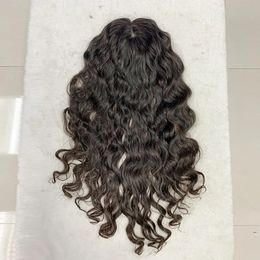 Long Wavy Silk Base Brazilian Virgin Human Hair Topper para mujeres con 4 clips en el cabello Toupee ondulada fina de cabello fino