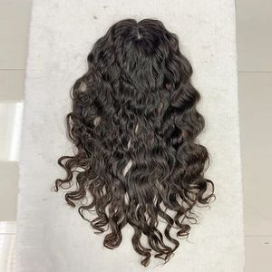 Topper de cheveux humains vierges brésiliens à base de soie longue ondulée pour les femmes avec 4 clips dans les cheveux Toupet Wavy Fine Hairpiece Real Scalp Top marron naturel noir 12-20 pouces