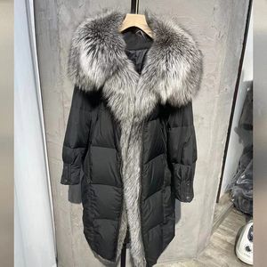 Longue doudoune de canard blanc hiver femmes naturel réel fourrure de renard chaud manteau ample épais luxe vêtements d'extérieur Streetwear 240105