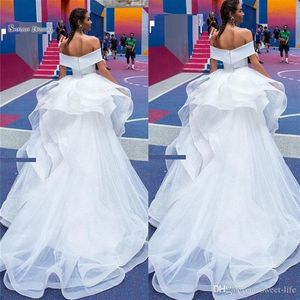 Vestido de novia largo de encaje blanco con hombros descubiertos, tul 2021, vestido de novia, vestido de novia, vestido de novia con volantes, vestidos de novia 188J