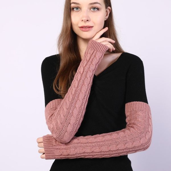 Guantes largos de invierno con medio dedo para mujer, calentadores de brazos tejidos, manguito sin dedos, brazalete, manoplas, moda