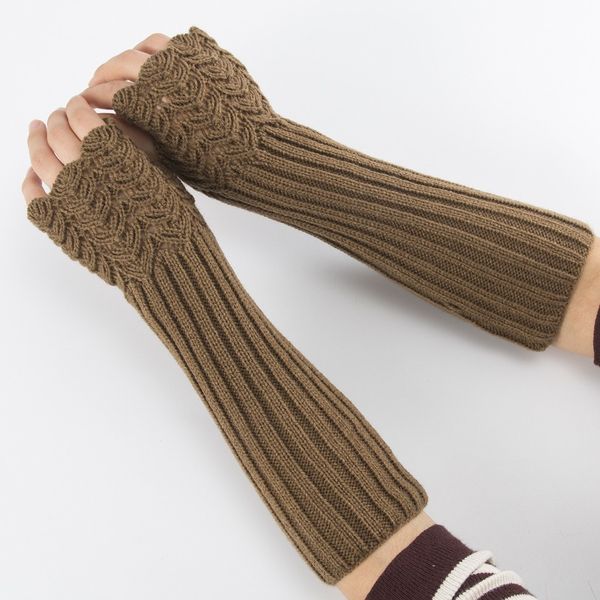 Guantes largos de invierno tejidos sin dedos, funda cálida para el brazo, guantes suaves y cálidos, puños para mujeres y niñas, moda