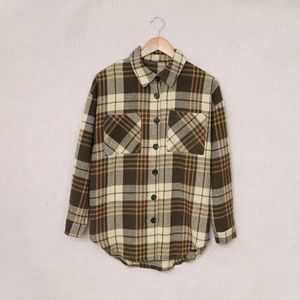 Lang winter geruite button shirt nieuwe jas mouw (vrouwelijk) herfst los contrast jas (vrouwelijk) s88q