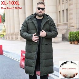 Lange winter witte donsjack mannen 86% zwart lading dikke jas met capuchon warme mannelijke plus size 6XL 7XL 8X 9XL 10XL kleding 211104
